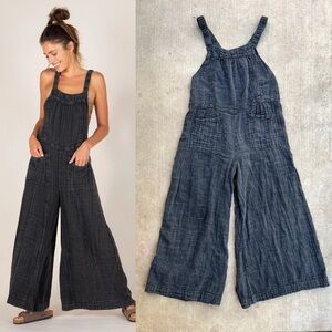 Natural life Dakota washed black gray gauze wide leg jumpsuit overalls medium